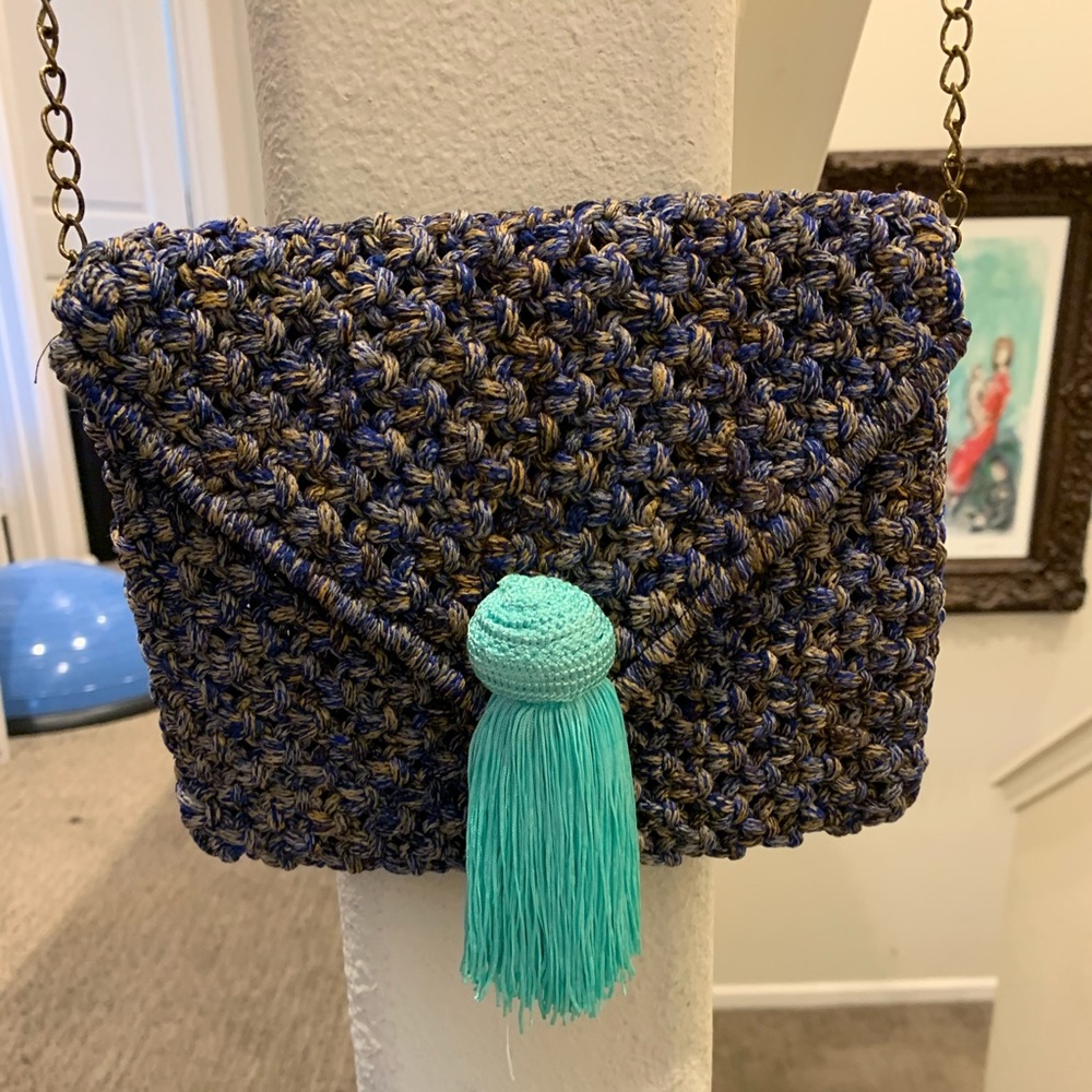 New WOT Blue Natural Woven clutch